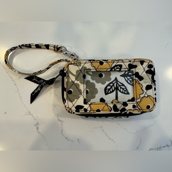 Vera Bradley Yellow black white wallet cloth quilt pattern floral wristlet - Picture 2 of 6